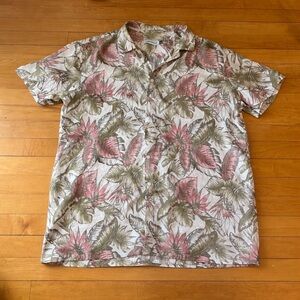Floral Linen Button Down Shirt XXL